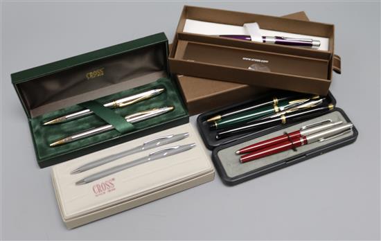 A collection of Cross fountain pens and Concorde
